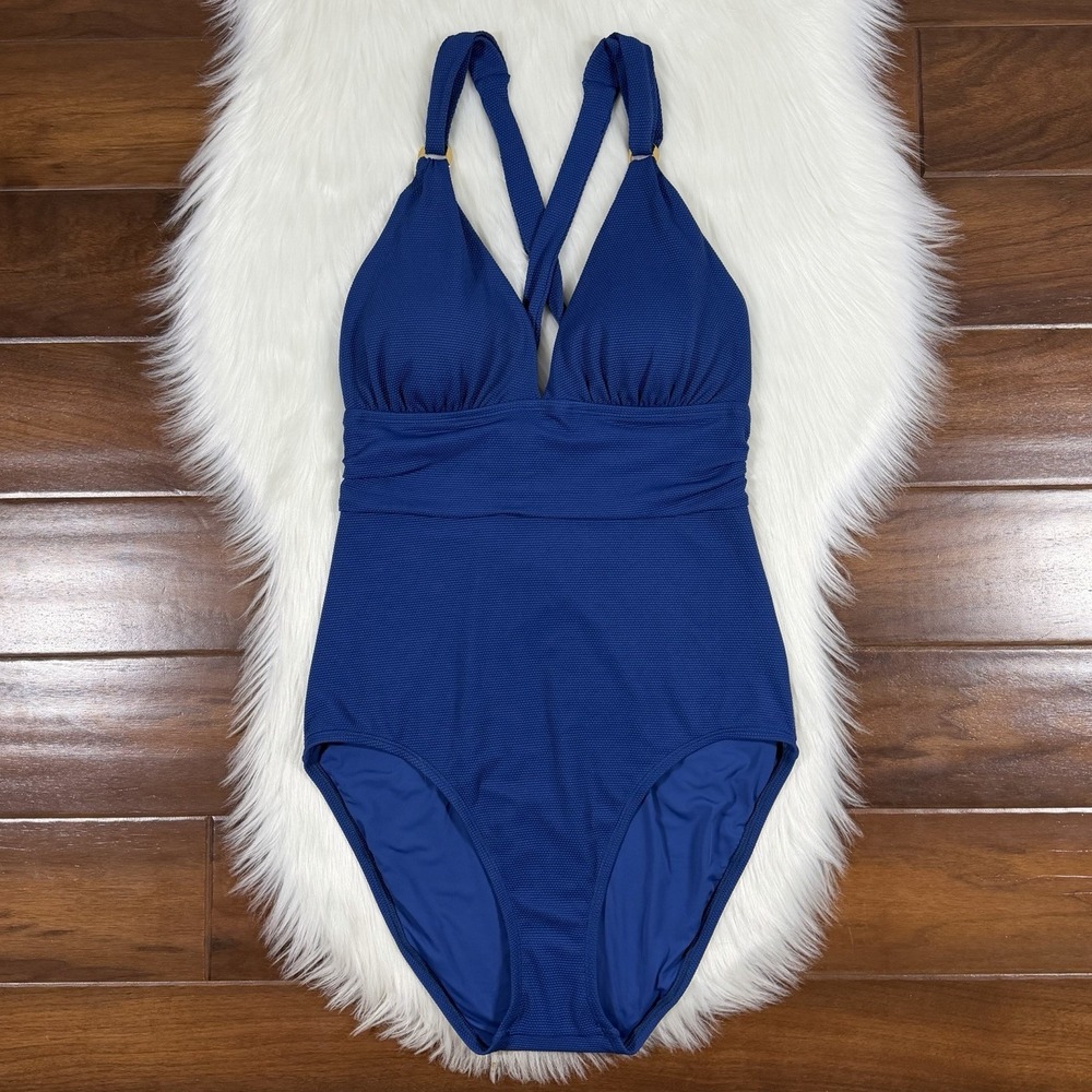 Tommy Bahama Women's Size 10 Blue Island Cays Gold‎ Ring One Piece Swimsuit